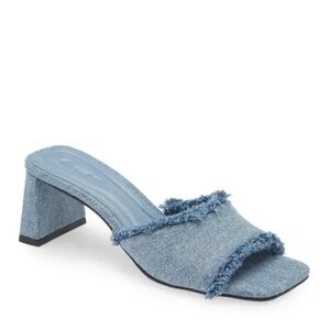Nordstrom Light Denim Frayed Two-Band Block Heel Mule